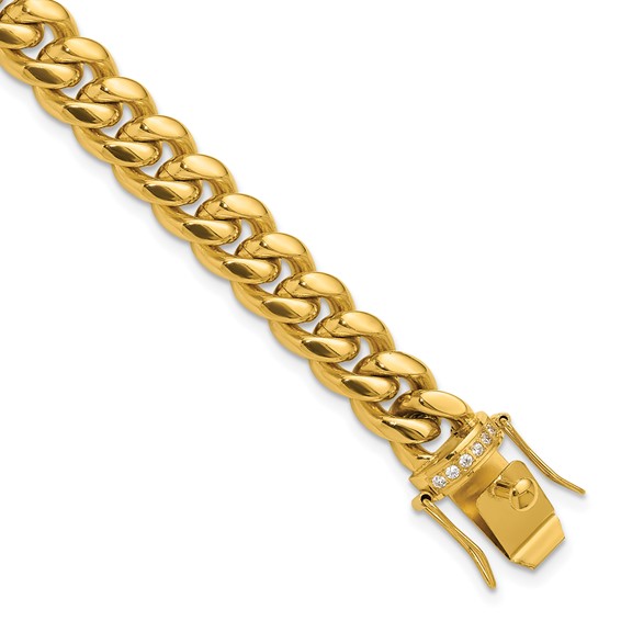 Chisel Stainless Steel Polished Yellow IP-plated with CZ 9.25 inch Curb Link Bracelet