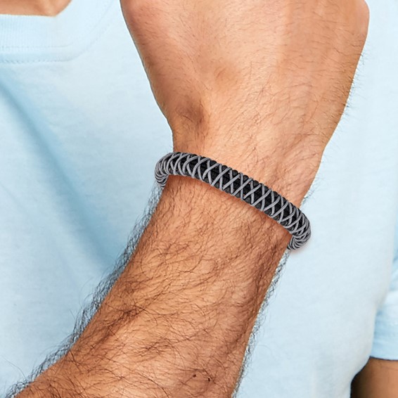 Chisel Stainless Steel Brushed Black IP-plated and Grey Nylon 8.5 inch Bracelet