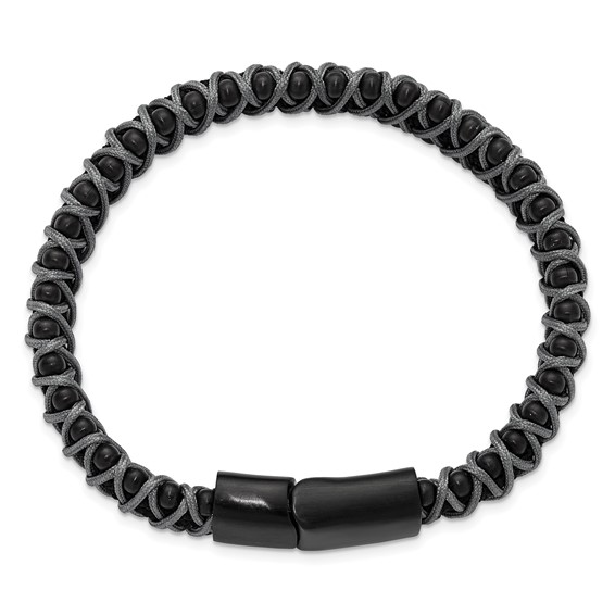 Chisel Stainless Steel Brushed Black IP-plated and Grey Nylon 8.5 inch Bracelet