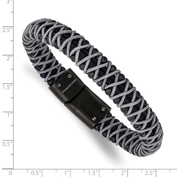 Chisel Stainless Steel Brushed Black IP-plated and Grey Nylon 8.5 inch Bracelet