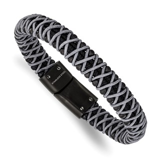 Chisel Stainless Steel Brushed Black IP-plated and Grey Nylon 8.5 inch Bracelet