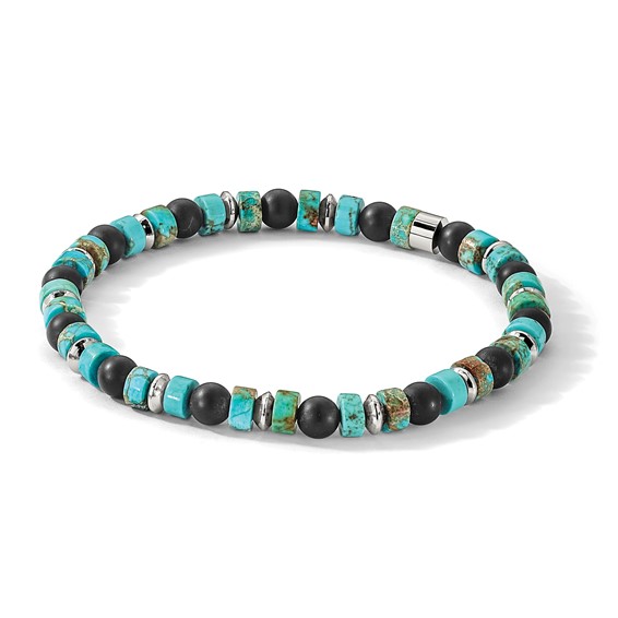Chisel Stainless Steel Polished 6.30mm Marine-Green Emperor and Onyx Beaded 8 inch Stretch Bracelet