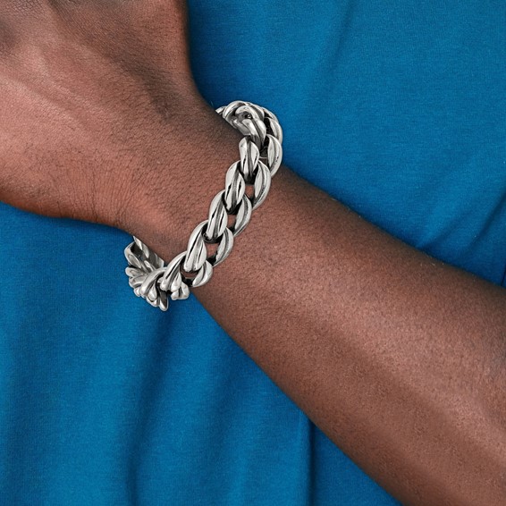 Chisel Stainless Steel Antiqued and Polished 8.5 inch Curb Link Bracelet