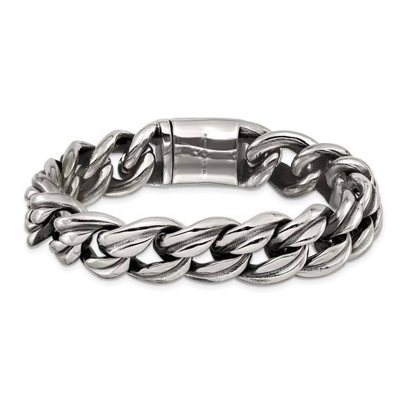 Chisel Stainless Steel Antiqued and Polished 8.5 inch Curb Link Bracelet