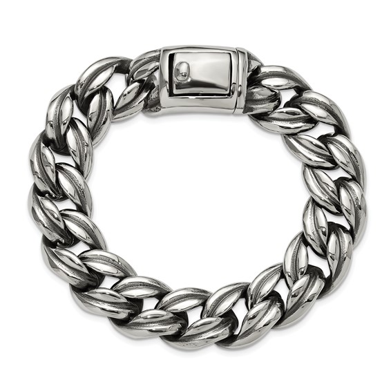 Chisel Stainless Steel Antiqued and Polished 8.5 inch Curb Link Bracelet