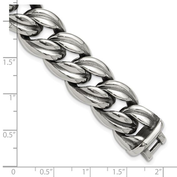 Chisel Stainless Steel Antiqued and Polished 8.5 inch Curb Link Bracelet