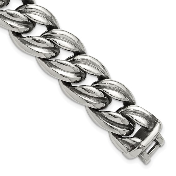 Chisel Stainless Steel Antiqued and Polished 8.5 inch Curb Link Bracelet
