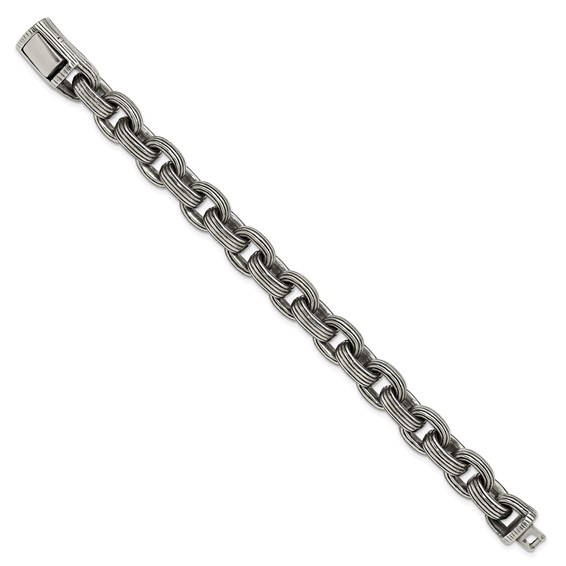 Chisel Stainless Steel Antiqued and Polished 8.5 inch Grooved Link Bracelet