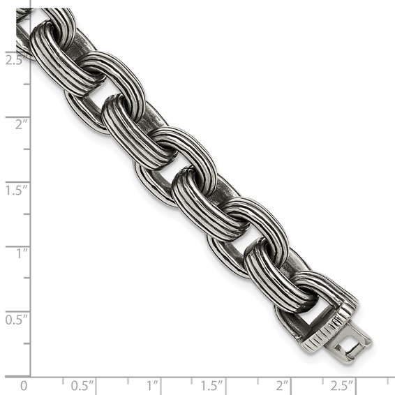 Chisel Stainless Steel Antiqued and Polished 8.5 inch Grooved Link Bracelet