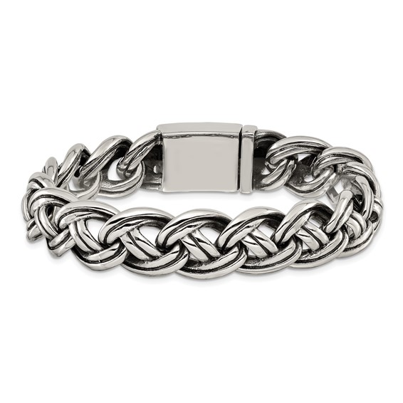 Chisel Stainless Steel Antiqued and Polished 8.5 inch Curb Link Bracelet