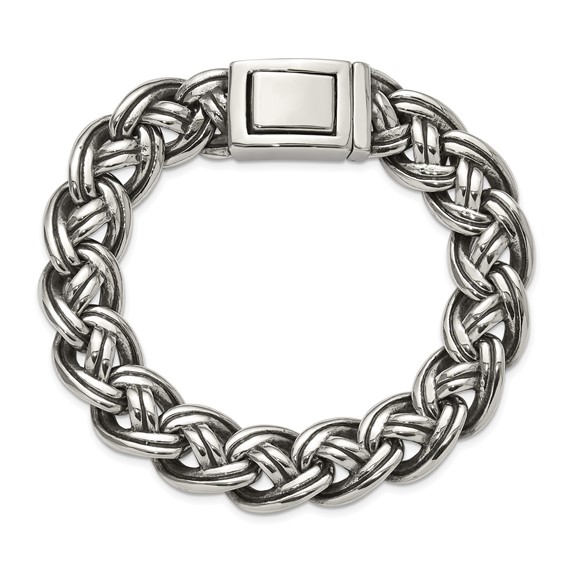Chisel Stainless Steel Antiqued and Polished 8.5 inch Curb Link Bracelet
