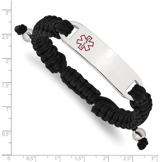 Chisel Stainless Steel Polished and Red Enamel Black Nylon 7.5 inch to 10.5 inch Adjustable Medical ID Bracelet