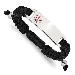 Chisel Stainless Steel Polished and Red Enamel Black Nylon 7.5 inch to 10.5 inch Adjustable Medical ID Bracelet