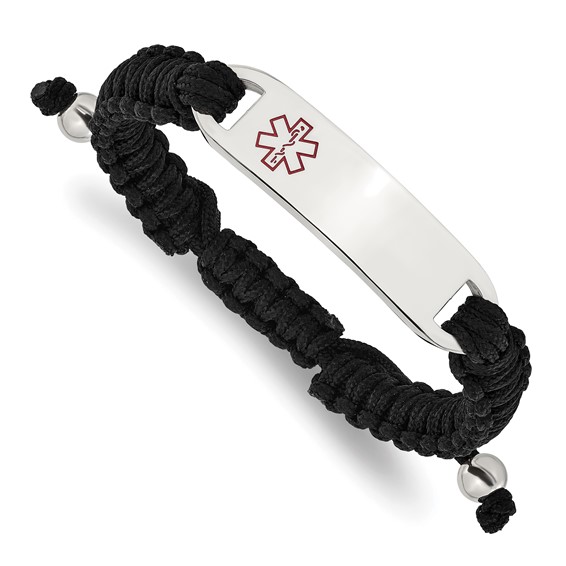 Chisel Stainless Steel Polished and Red Enamel Black Nylon 7.5 inch to 10.5 inch Adjustable Medical ID Bracelet
