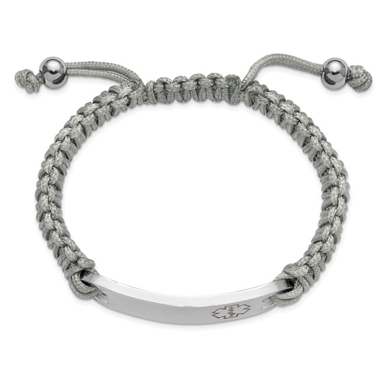 Chisel Stainless Steel Polished and Red Enamel Grey Nylon 7.5 inch to 10.5 inch Adjustable Medical ID Bracelet