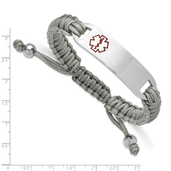 Chisel Stainless Steel Polished and Red Enamel Grey Nylon 7.5 inch to 10.5 inch Adjustable Medical ID Bracelet