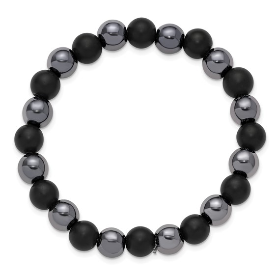 Chisel Stainless Steel Polished 8-8.25mm Agate and Hematite Beaded 6.25 inch Stretch Bracelet
