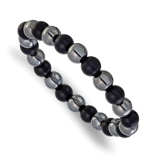 Chisel Stainless Steel Polished 8-8.25mm Agate and Hematite Beaded 6.25 inch Stretch Bracelet