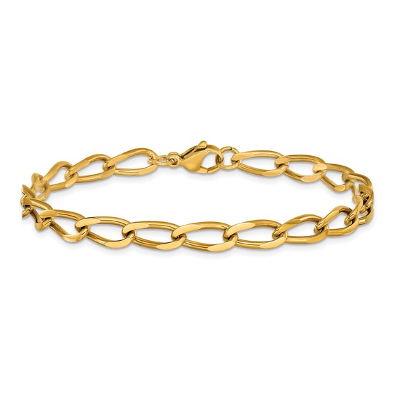 Chisel Stainless Steel Polished Yellow IP-plated 8 inch Elongated Curb Link Bracelet