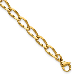 Chisel Stainless Steel Polished Yellow IP-plated 8 inch Elongated Curb Link Bracelet