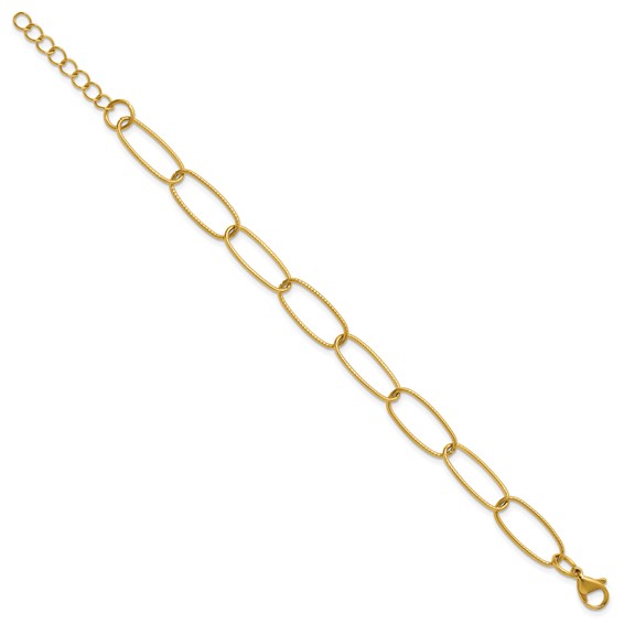 Chisel Stainless Steel Polished Textured Yellow IP-plated Open Link 6.5 inch Plus a 1 inch Extension Bracelet