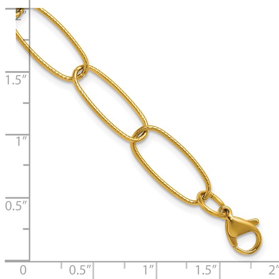 Chisel Stainless Steel Polished Textured Yellow IP-plated Open Link 6.5 inch Plus a 1 inch Extension Bracelet