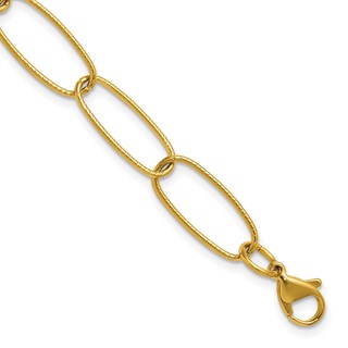 Chisel Stainless Steel Polished Textured Yellow IP-plated Open Link 6.5 inch Plus a 1 inch Extension Bracelet