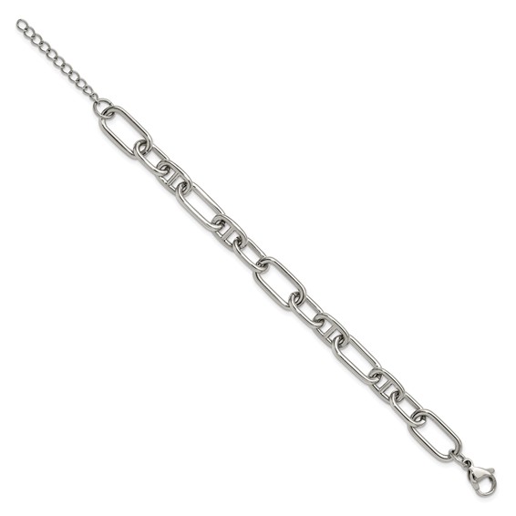 Chisel Stainless Steel Polished 9mm 6.5 inch Plus 1.25 inch 9mm Open Link Bracelet