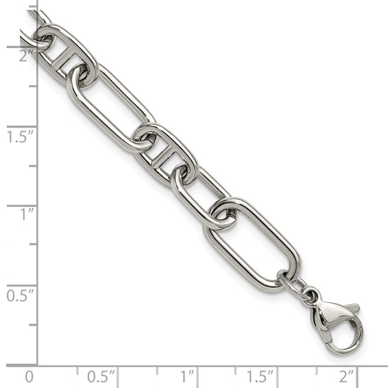 Chisel Stainless Steel Polished 9mm 6.5 inch Plus 1.25 inch 9mm Open Link Bracelet