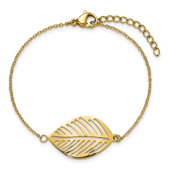 Chisel Stainless Steel Polished Yellow IP-plated Leaf 7.25 inch Plus 1.25 inch Extension Cable Chain Bracelet