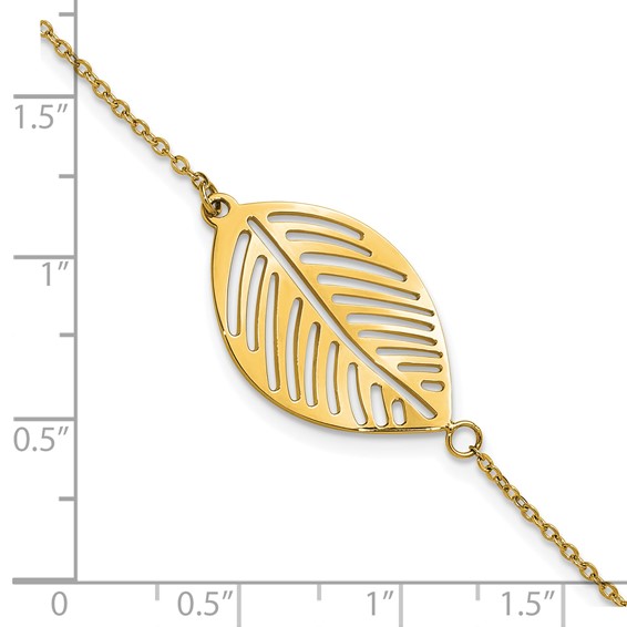 Chisel Stainless Steel Polished Yellow IP-plated Leaf 7.25 inch Plus 1.25 inch Extension Cable Chain Bracelet