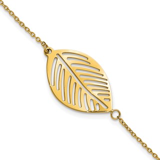 Chisel Stainless Steel Polished Yellow IP-plated Leaf 7.25 inch Plus 1.25 inch Extension Cable Chain Bracelet