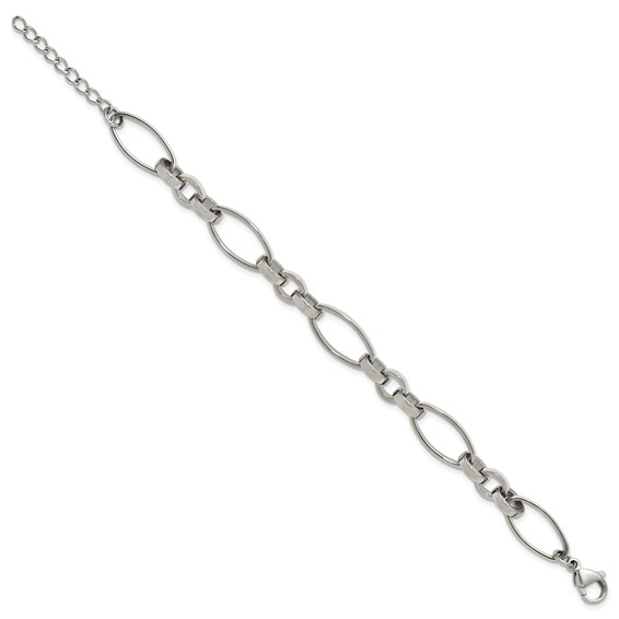 Chisel Stainless Steel Polished Open Link 6.75 inch Plus a 1.25 inch Extension Bracelet