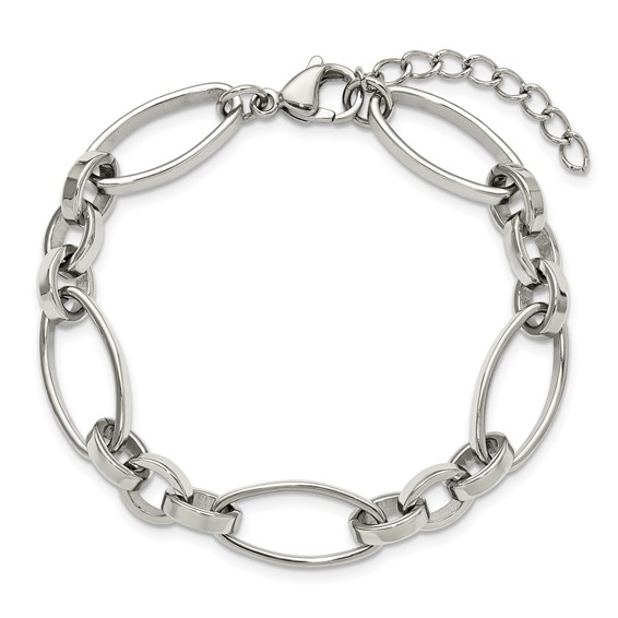 Chisel Stainless Steel Polished Open Link 6.75 inch Plus a 1.25 inch Extension Bracelet