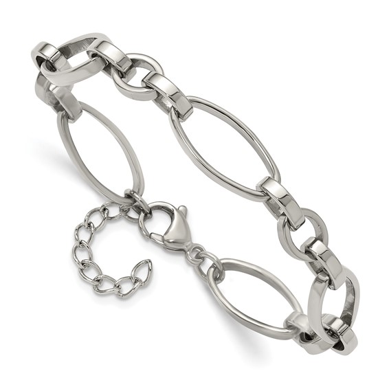 Chisel Stainless Steel Polished Open Link 6.75 inch Plus a 1.25 inch Extension Bracelet