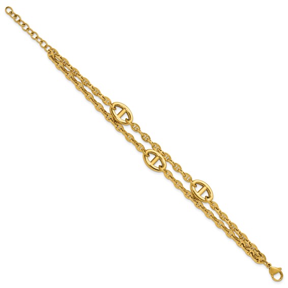 Chisel Stainless Steel Polished Yellow IP-plated Two-Strand Anchor Link 7 inch Plus a 1.25 inch Extension Bracelet