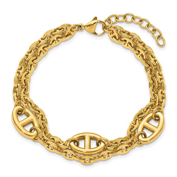 Chisel Stainless Steel Polished Yellow IP-plated Two-Strand Anchor Link 7 inch Plus a 1.25 inch Extension Bracelet