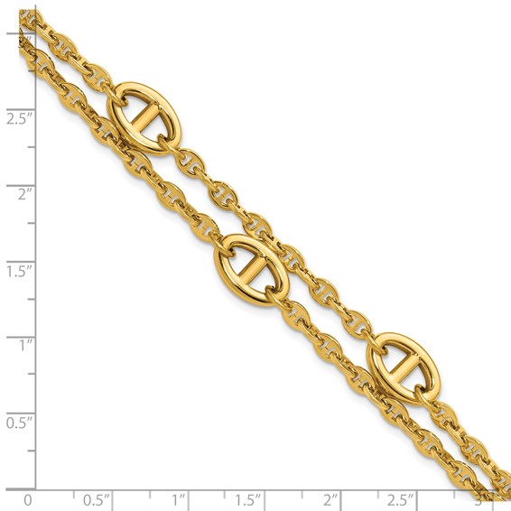Chisel Stainless Steel Polished Yellow IP-plated Two-Strand Anchor Link 7 inch Plus a 1.25 inch Extension Bracelet