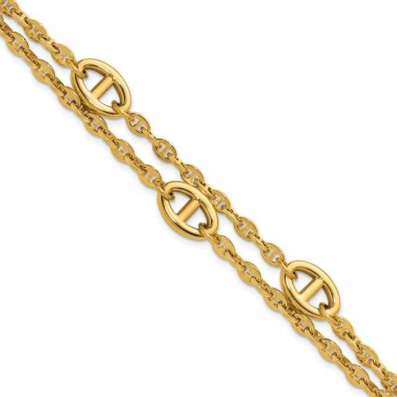 Chisel Stainless Steel Polished Yellow IP-plated Two-Strand Anchor Link 7 inch Plus a 1.25 inch Extension Bracelet