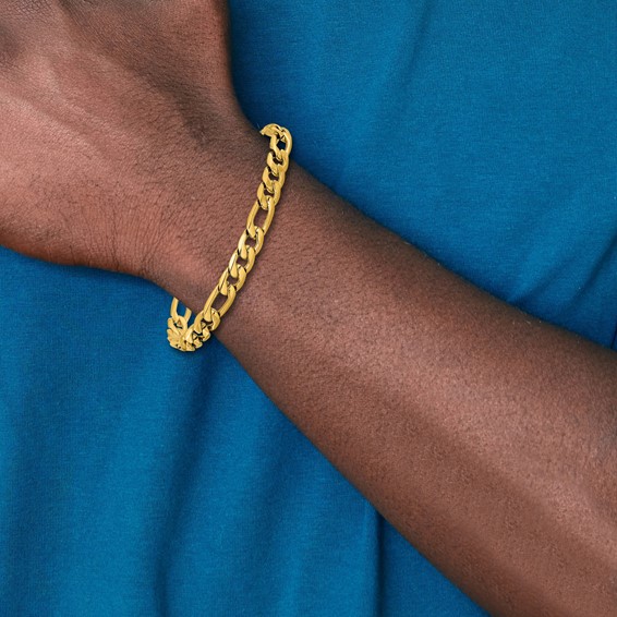Chisel Stainless Steel Polished Yellow IP-plated 8mm Figaro Chain 8.75 inch Bracelet