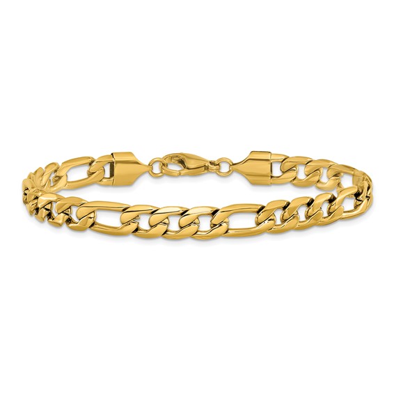 Chisel Stainless Steel Polished Yellow IP-plated 8mm Figaro Chain 8.75 inch Bracelet
