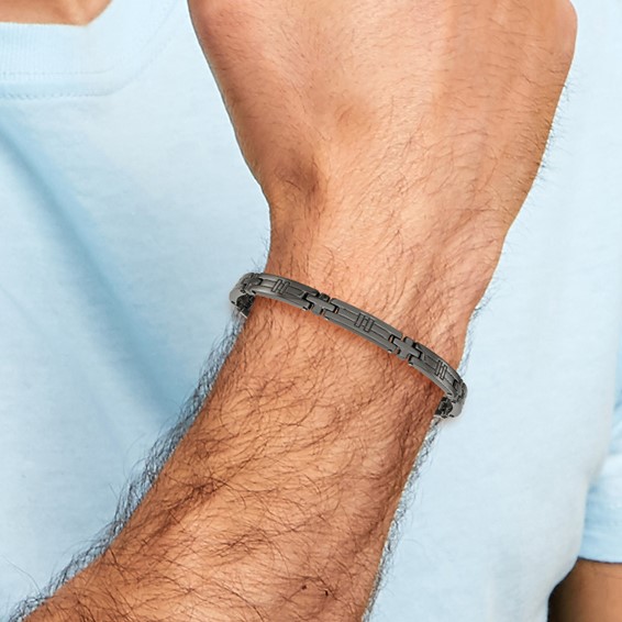 Chisel Stainless Steel Polished Gun Metal IP-plated Cross Link 8.25 inch Plus a .5 inch Extension Bracelet