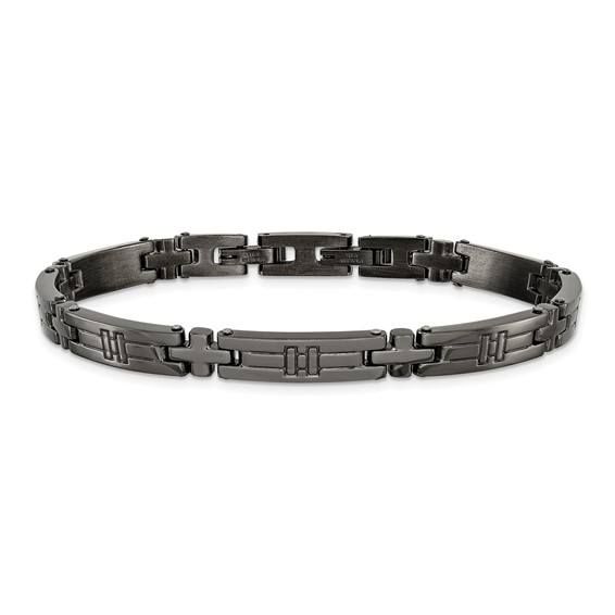 Chisel Stainless Steel Polished Gun Metal IP-plated Cross Link 8.25 inch Plus a .5 inch Extension Bracelet