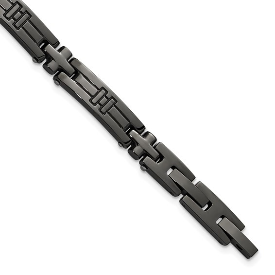 Chisel Stainless Steel Polished Gun Metal IP-plated Cross Link 8.25 inch Plus a .5 inch Extension Bracelet