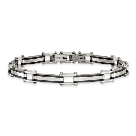 Chisel Stainless Steel Polished Black IP-plated 8 inch Plus a .5 inch Extension Link Bracelet