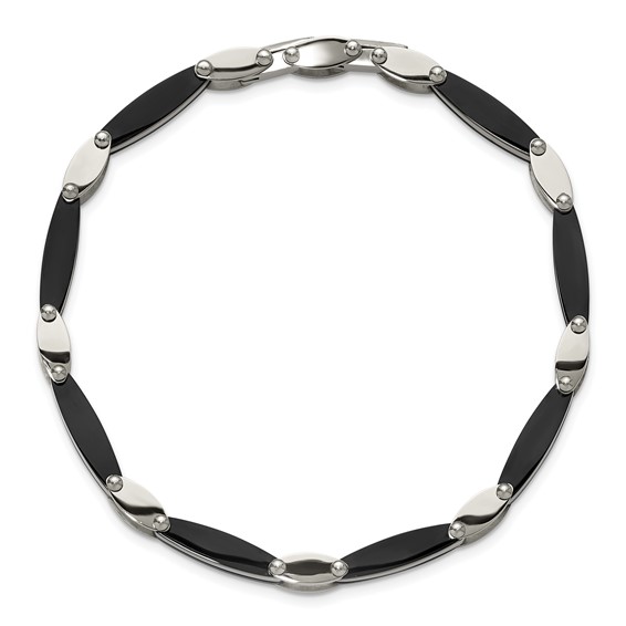 Chisel Stainless Steel Polished Black IP-plated 8 inch Plus a .5 inch Extension Link Bracelet