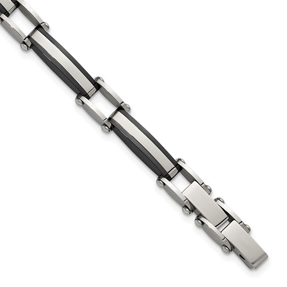 Chisel Stainless Steel Polished Black IP-plated 8 inch Plus a .5 inch Extension Link Bracelet