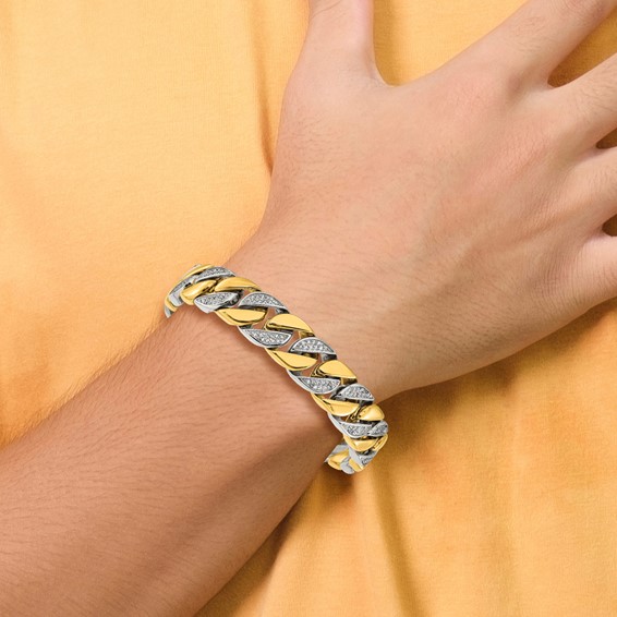 Chisel Stainless Steel Polished Yellow IP-plated with CZ 14mm 9 inch Curb Link Bracelet