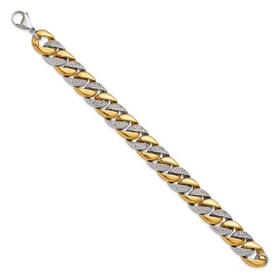 Chisel Stainless Steel Polished Yellow IP-plated with CZ 14mm 9 inch Curb Link Bracelet