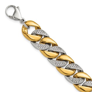 Chisel Stainless Steel Polished Yellow IP-plated with CZ 14mm 9 inch Curb Link Bracelet